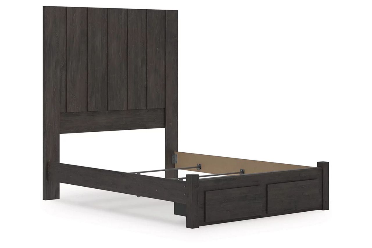 Candanew Queen Panel Storage Bed In Charcoal NCB3370B4