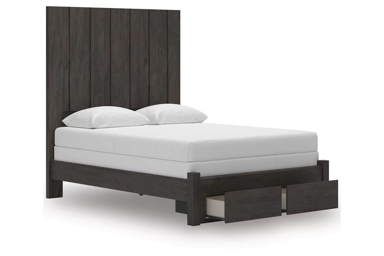 Candanew Queen Panel Storage Bed In Charcoal NCB3370B4