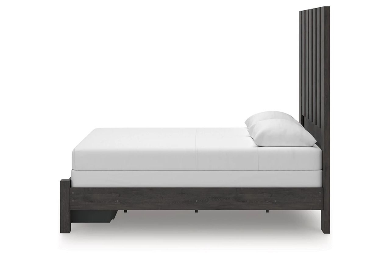 Candanew Queen Panel Storage Bed In Charcoal NCB3370B4