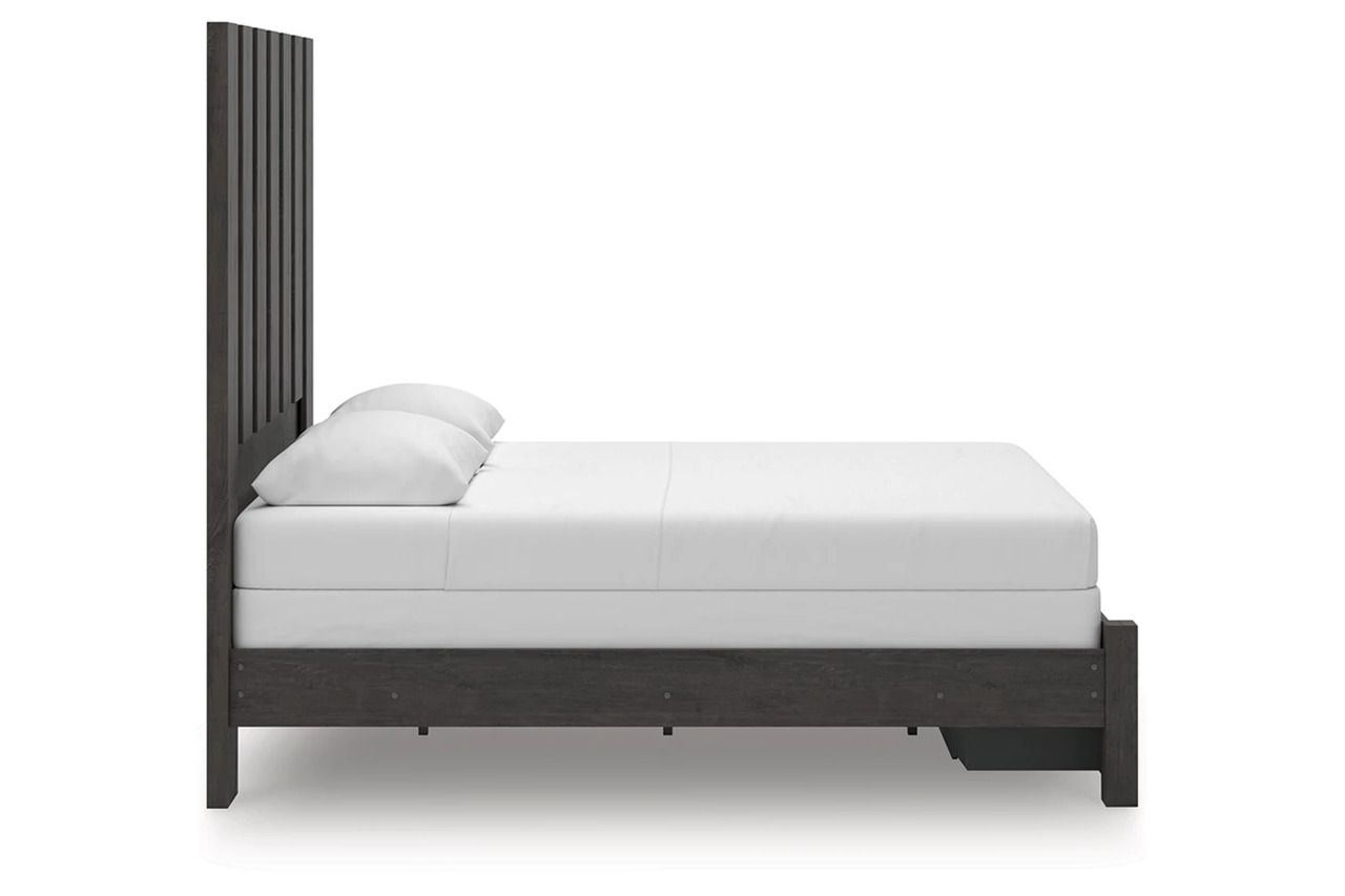 Candanew Queen Panel Storage Bed In Charcoal NCB3370B4