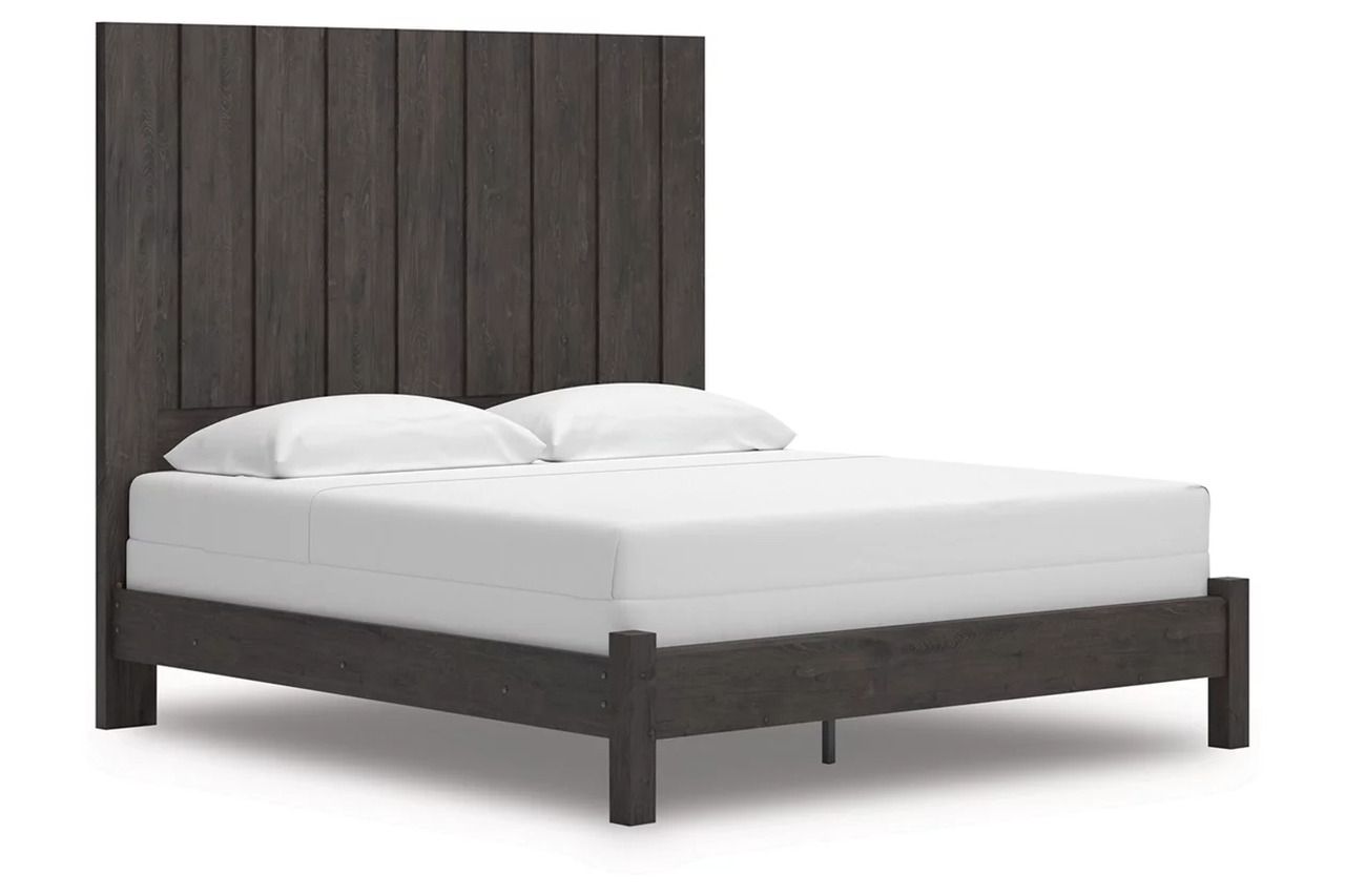 Candanew King Panel Bed In Charcoal NCB3370B8