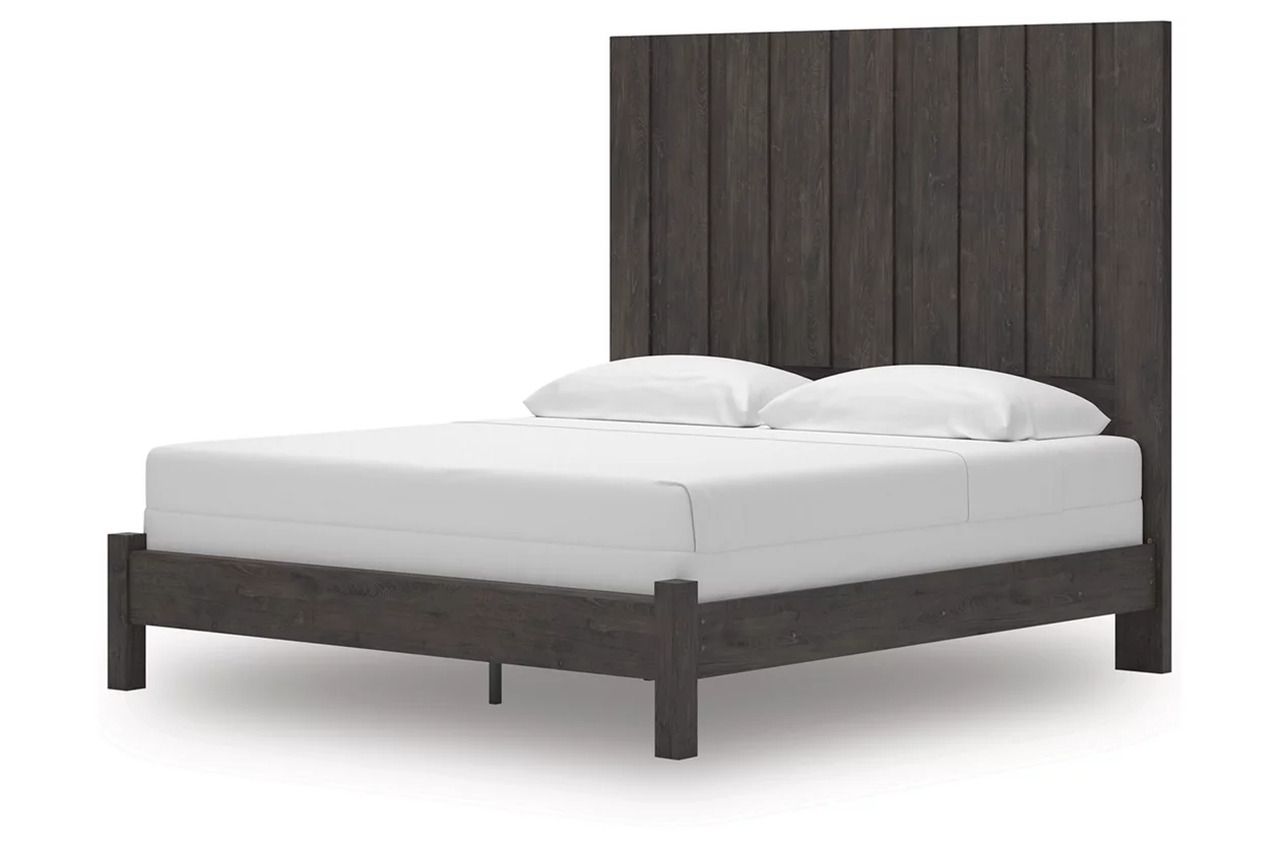 Candanew King Panel Bed In Charcoal NCB3370B8