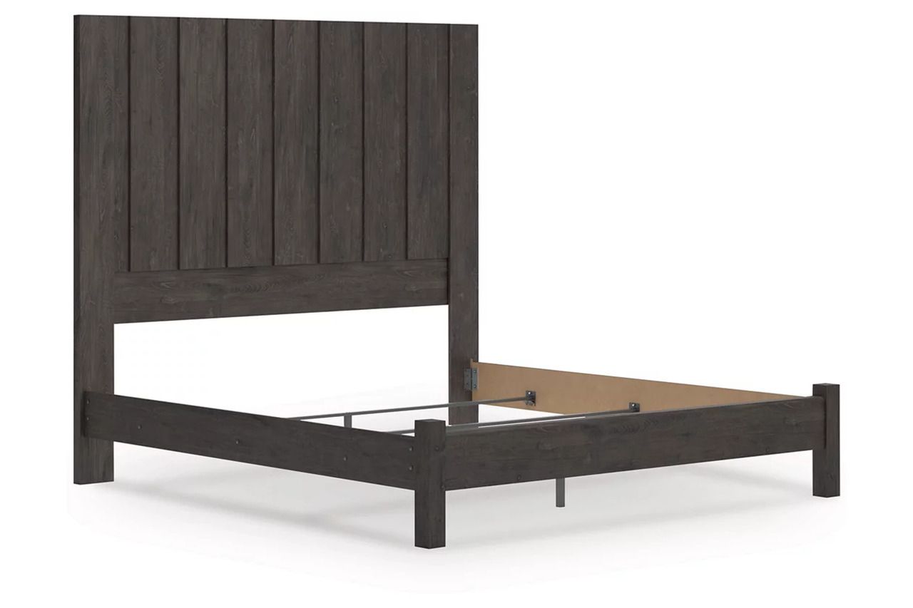 Candanew King Panel Bed In Charcoal NCB3370B8