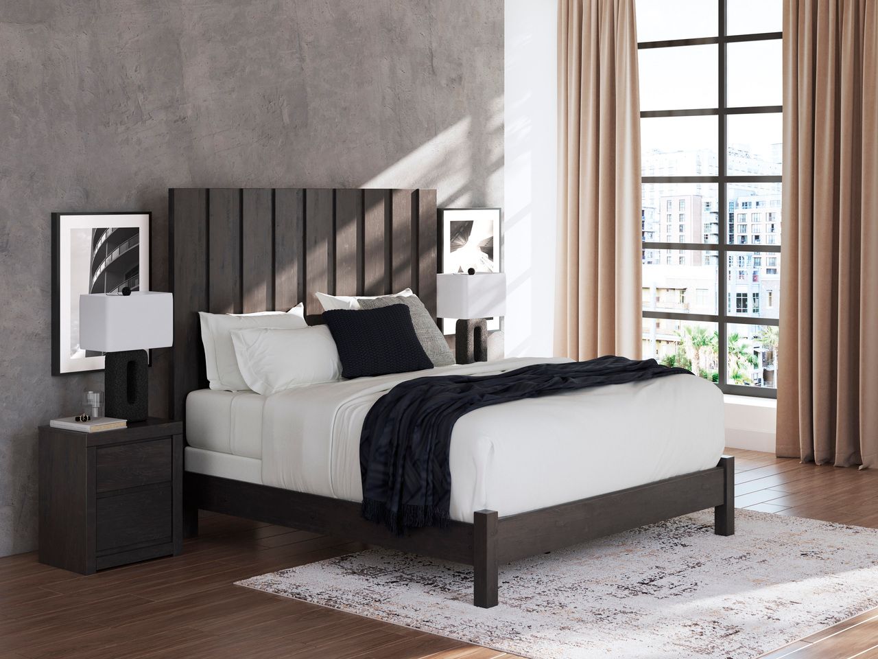 Candanew King Panel Bed In Charcoal NCB3370B8