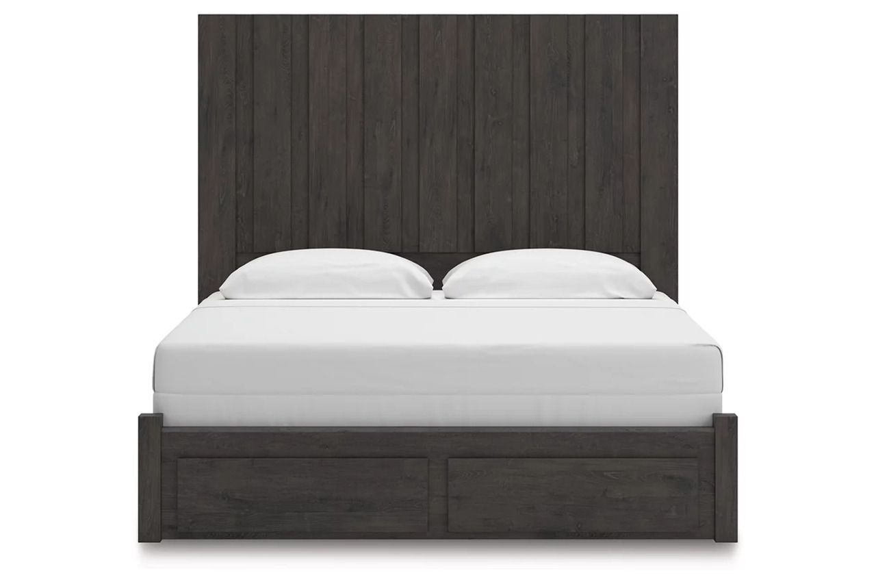 Candanew King Panel Storage Bed In Charcoal NCB3370B9