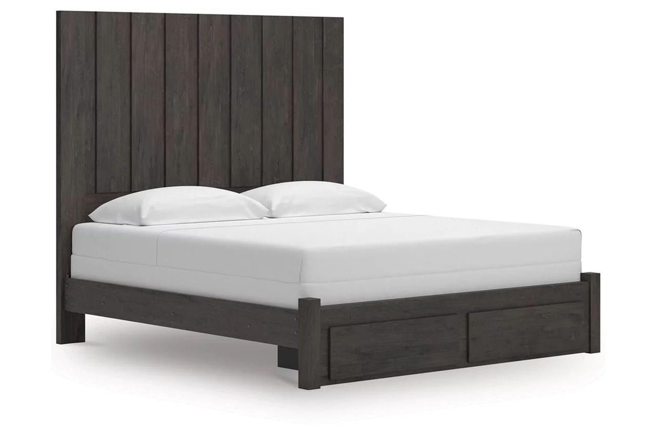 Candanew King Panel Storage Bed In Charcoal NCB3370B9