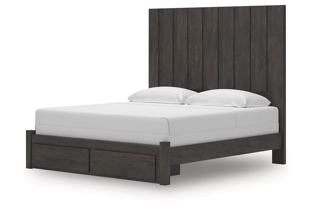 Candanew King Panel Storage Bed In Charcoal NCB3370B9