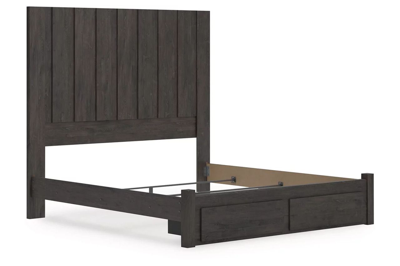 Candanew King Panel Storage Bed In Charcoal NCB3370B9