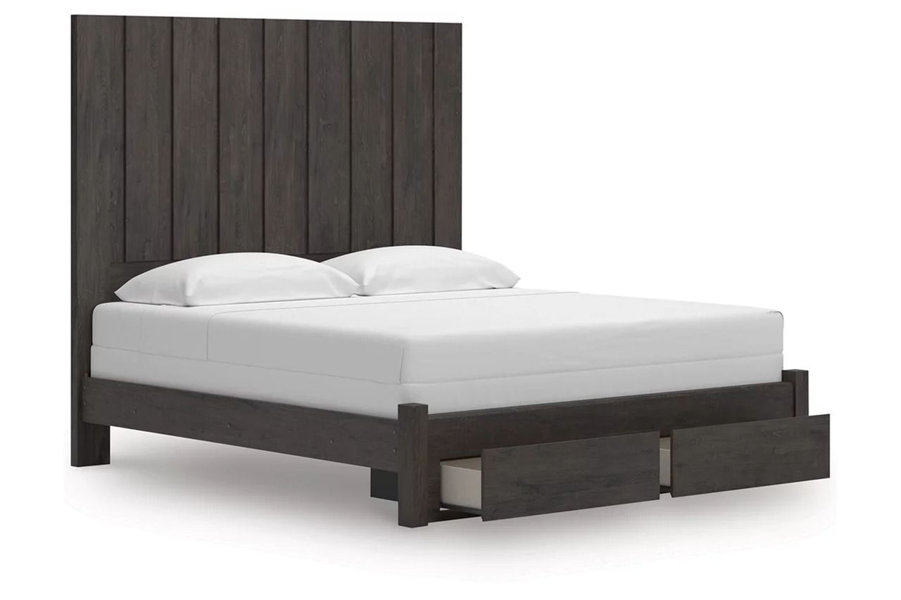 Candanew King Panel Storage Bed In Charcoal NCB3370B9