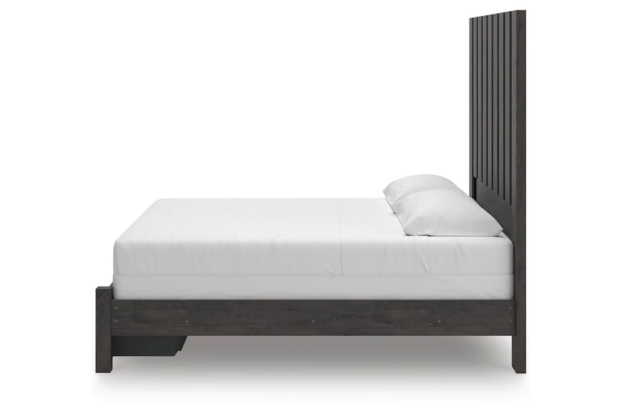 Candanew King Panel Storage Bed In Charcoal NCB3370B9