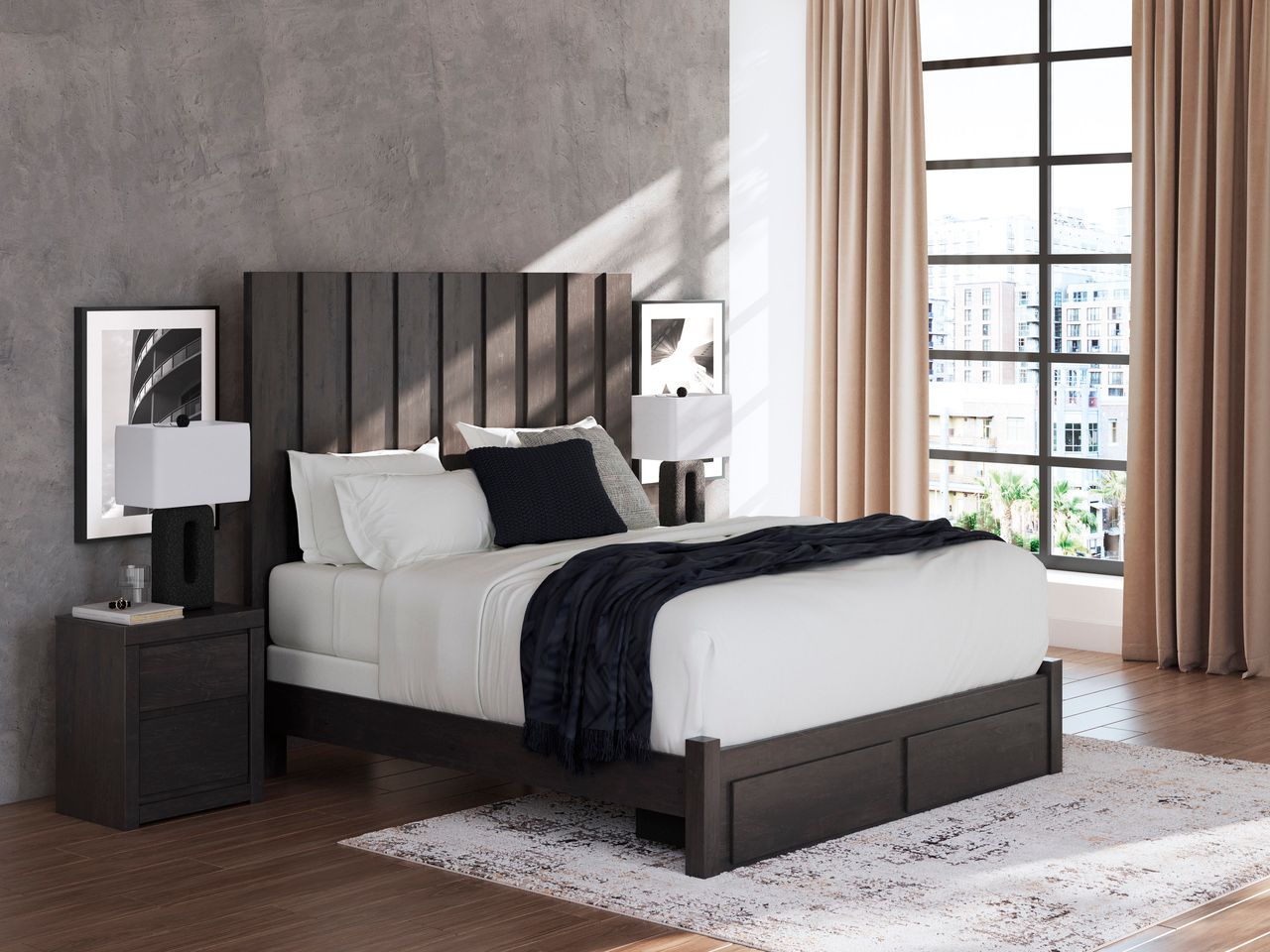 Candanew King Panel Storage Bed In Charcoal NCB3370B9