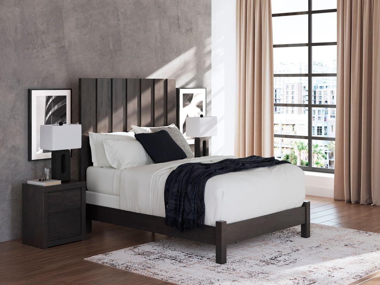 Candanew King Panel Storage Bed In Charcoal NCB3370B9