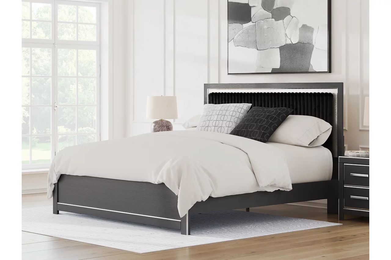 Ravalori King Upholstered Panel Platform Bed In Black NCB3380B10