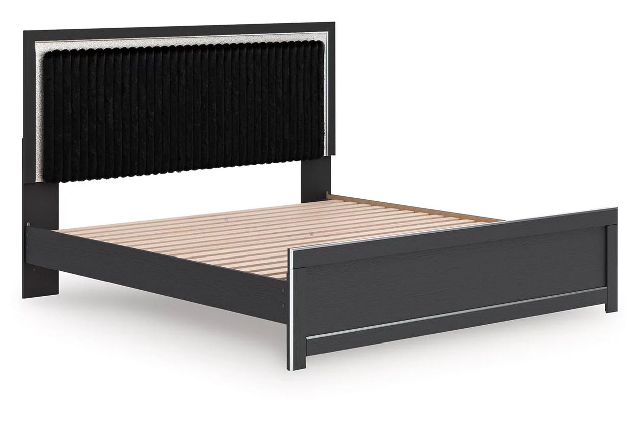 Ravalori King Upholstered Panel Platform Bed In Black NCB3380B10