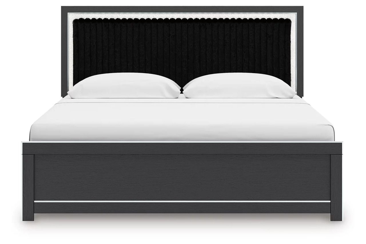 Ravalori King Upholstered Panel Platform Bed In Black NCB3380B10