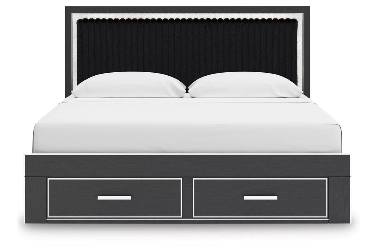 Ravalori King Upholstered Panel Storage Bed In Black NCB3380B11