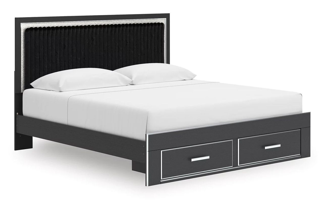 Ravalori King Upholstered Panel Storage Bed In Black NCB3380B11