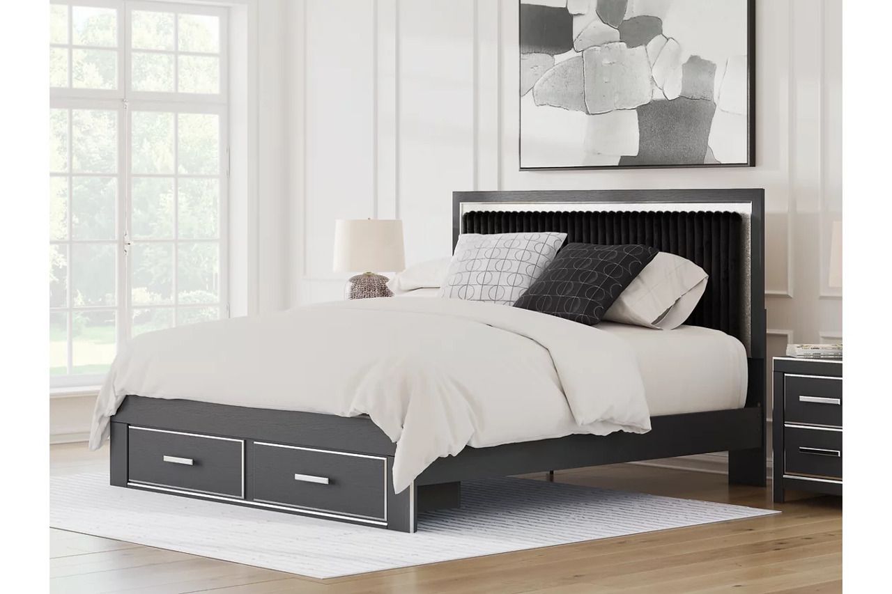 Ravalori King Upholstered Panel Storage Bed In Black NCB3380B11