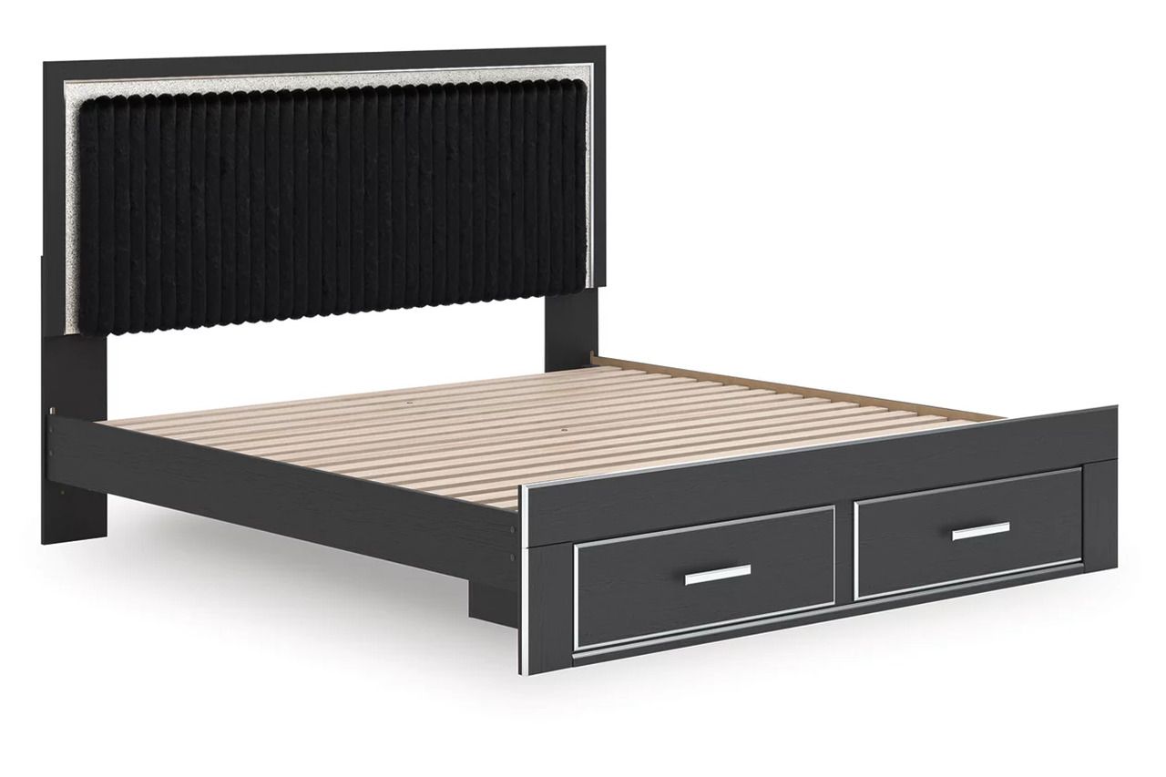 Ravalori King Upholstered Panel Storage Bed In Black NCB3380B11