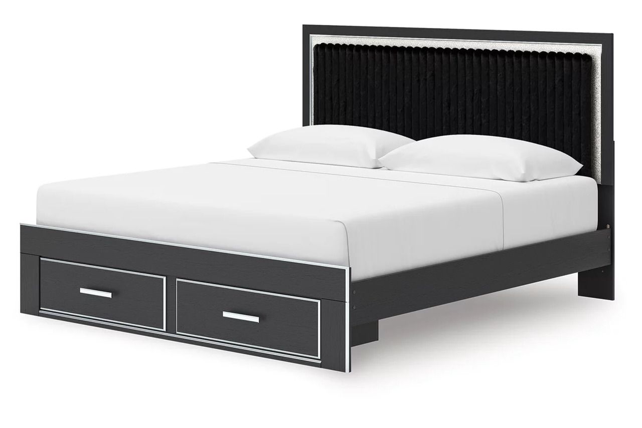 Ravalori King Upholstered Panel Storage Bed In Black NCB3380B11