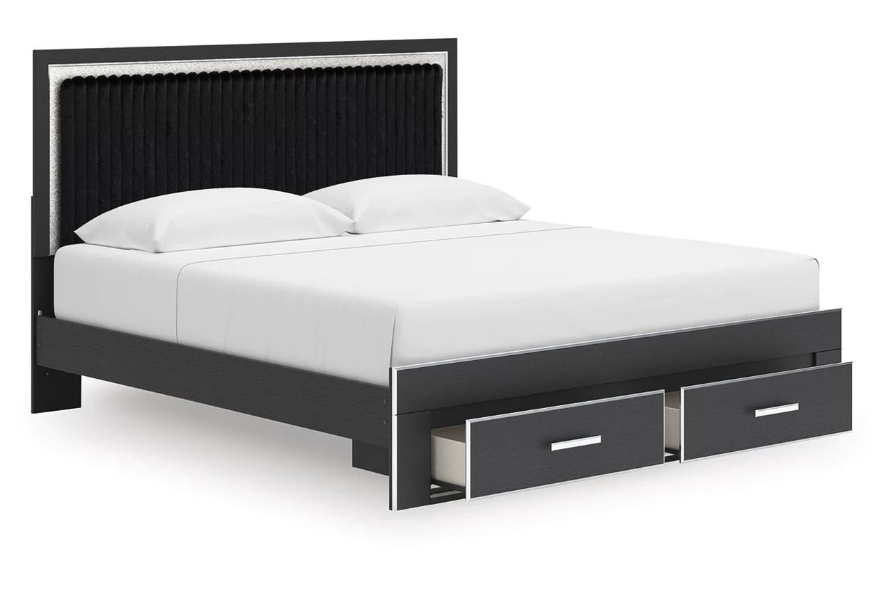 Ravalori King Upholstered Panel Storage Bed In Black NCB3380B11