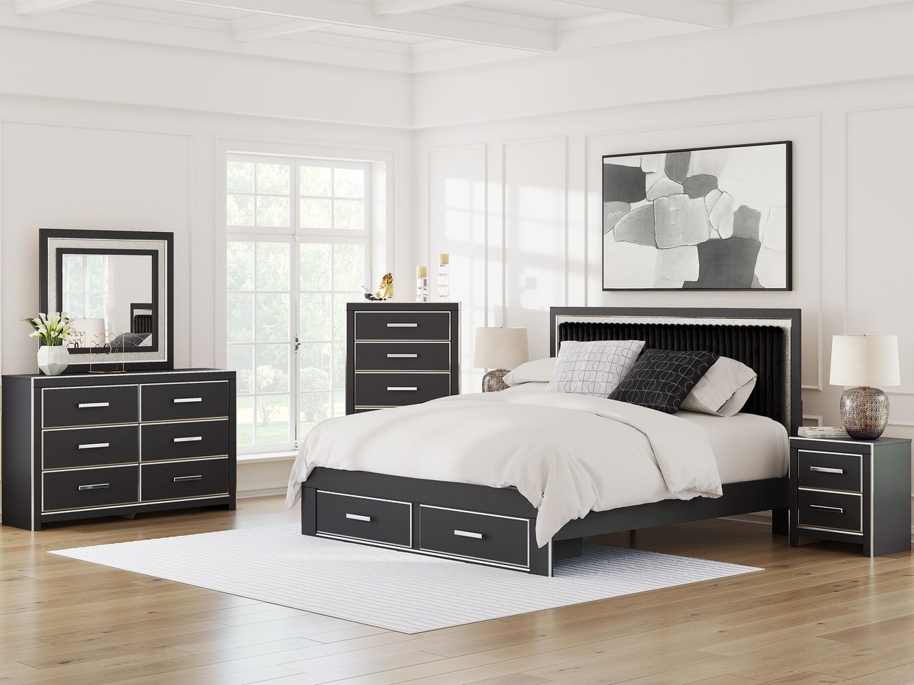 Ravalori King Upholstered Panel Storage Bed In Black NCB3380B11