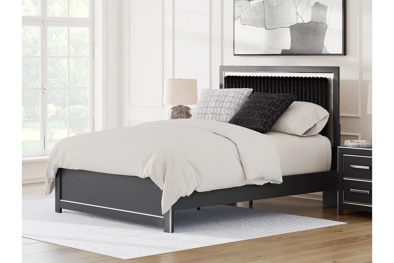 Ravalori Queen Upholstered Panel Platform Bed In Black NCB3380B2