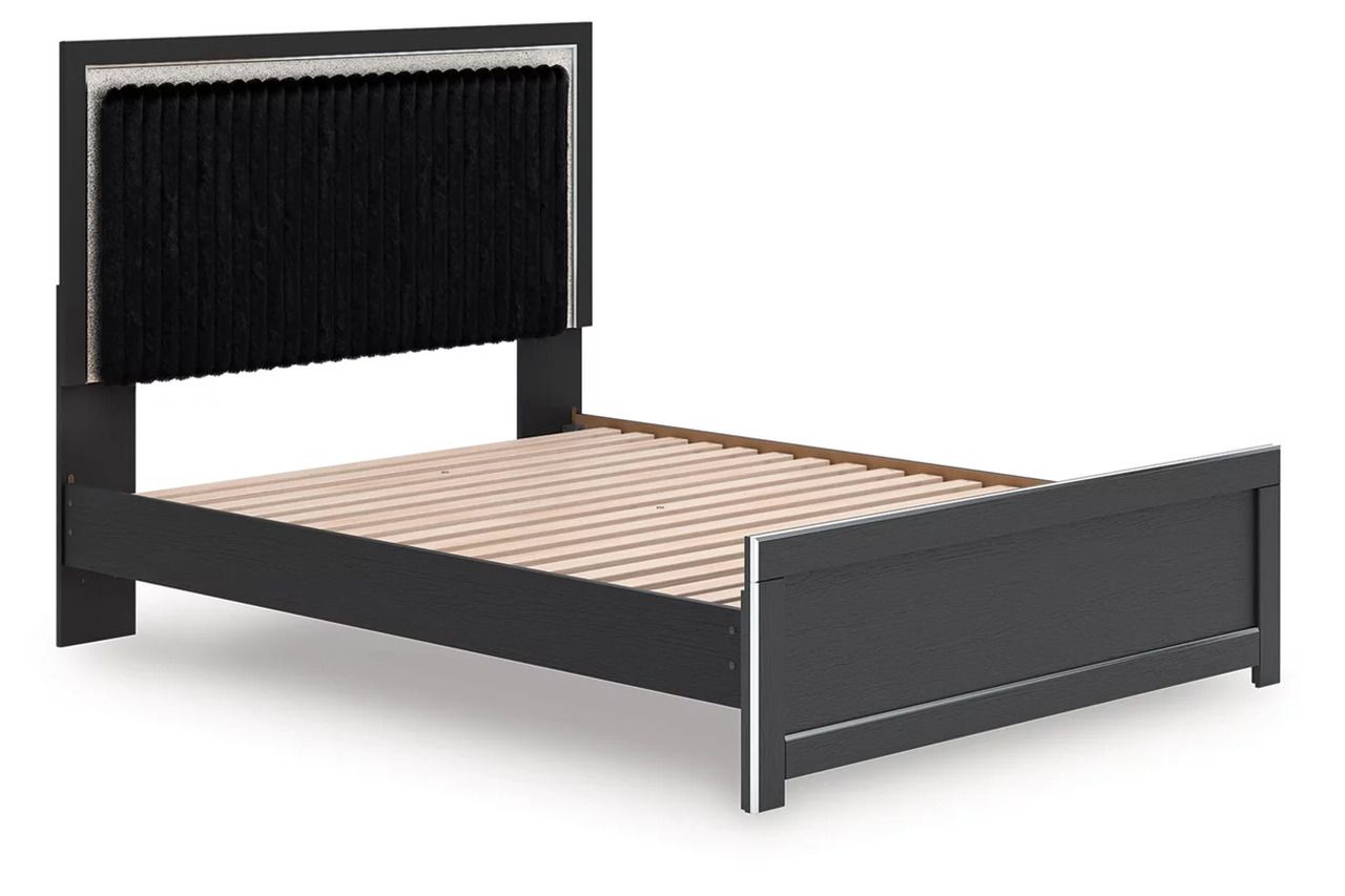 Ravalori Queen Upholstered Panel Platform Bed In Black NCB3380B2
