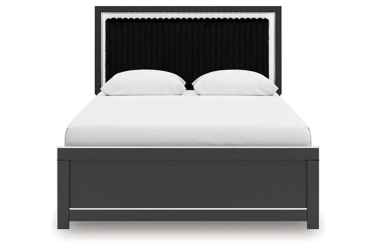 Ravalori Queen Upholstered Panel Platform Bed In Black NCB3380B2