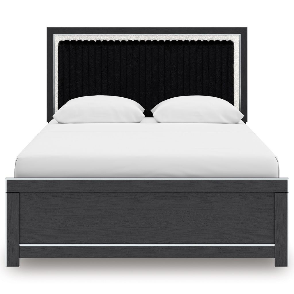 Ravalori Queen Upholstered Panel Platform Bed In Black NCB3380B2