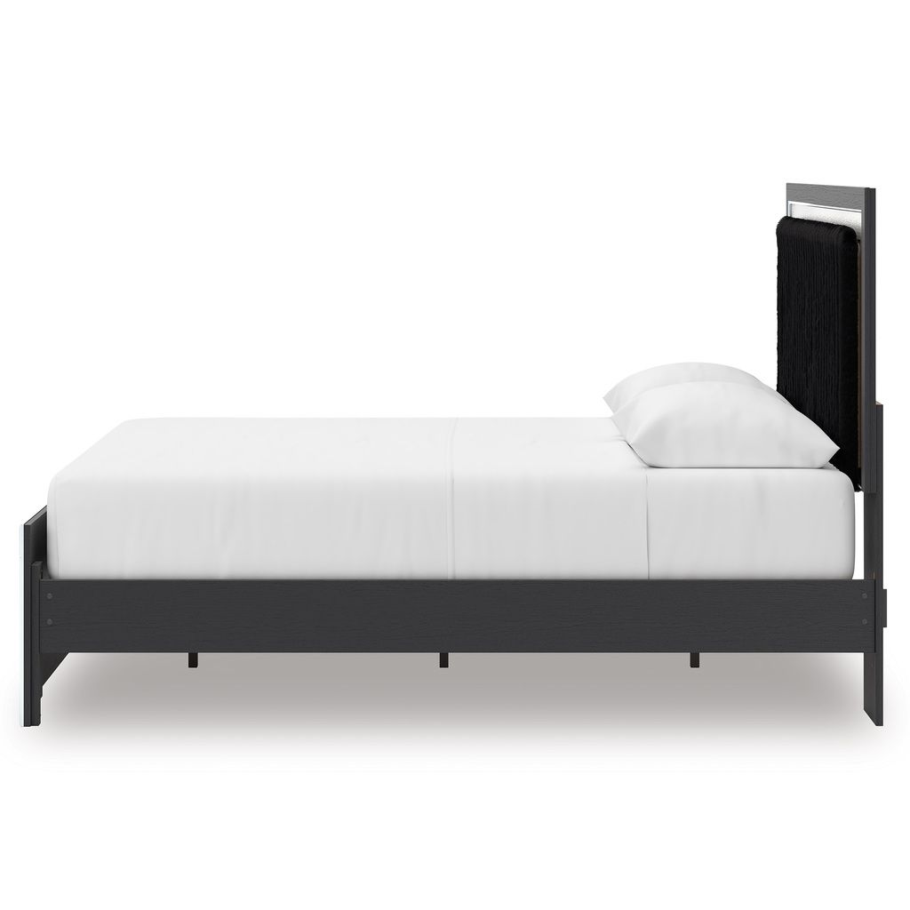 Ravalori Queen Upholstered Panel Platform Bed In Black NCB3380B2