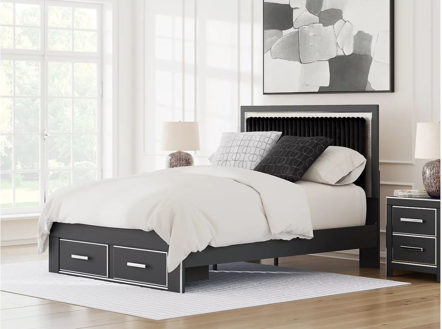 Ravalori Queen Upholstered Panel Storage Bed In Black NCB3380B4