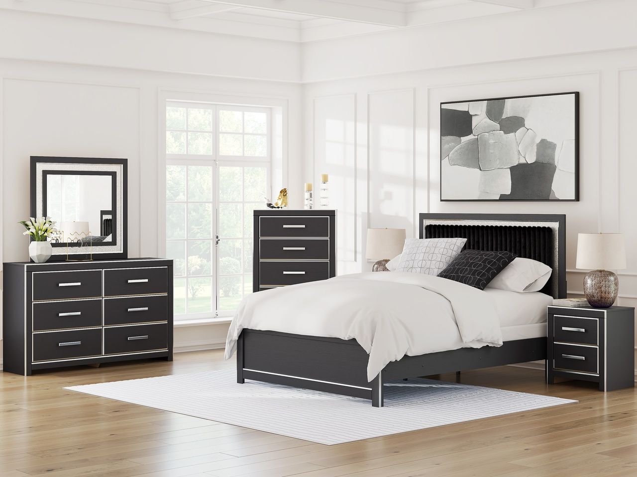 Ravalori Queen Upholstered Panel Bed In Black NCB3380B6