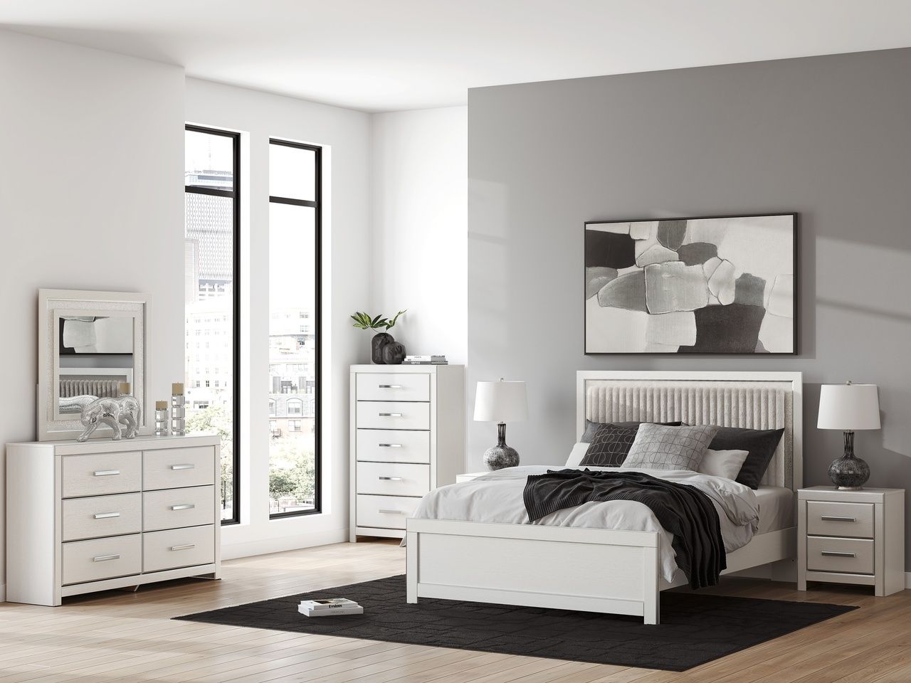 Ravalori Queen Upholstered Panel Bed In White NCB3381B2