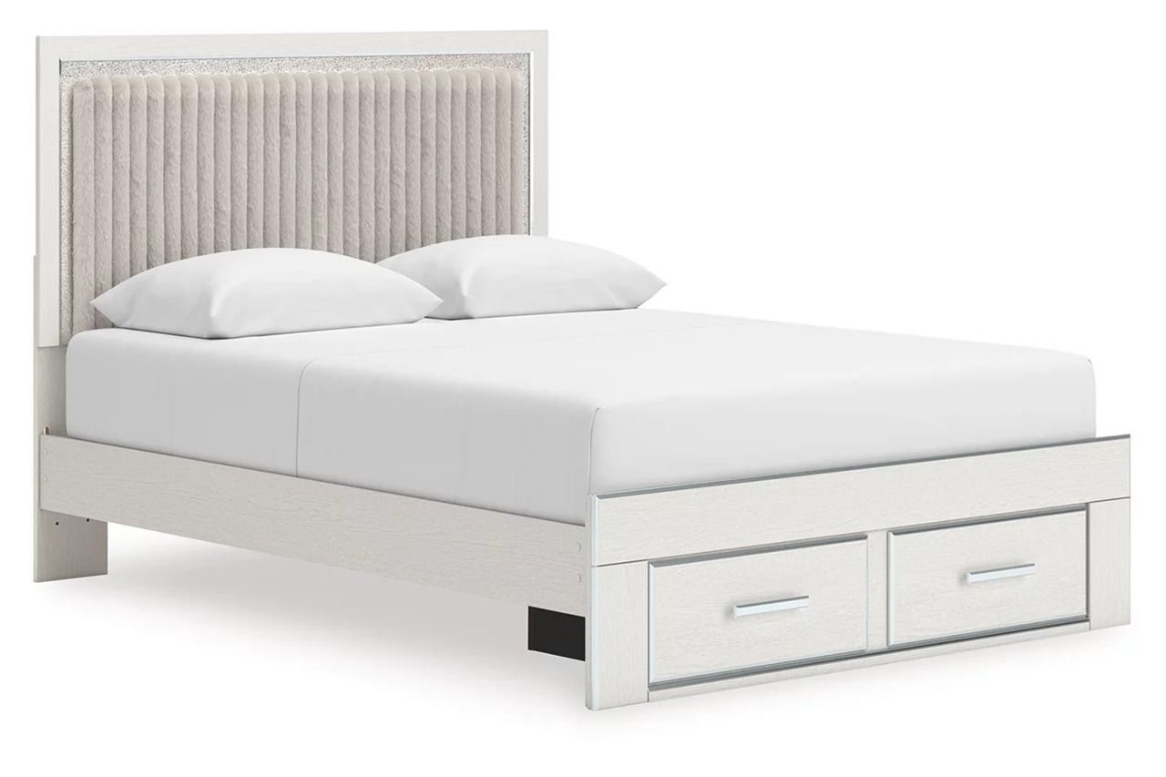 Ravalori Queen Upholstered Panel Storage Bed In White NCB3381B4