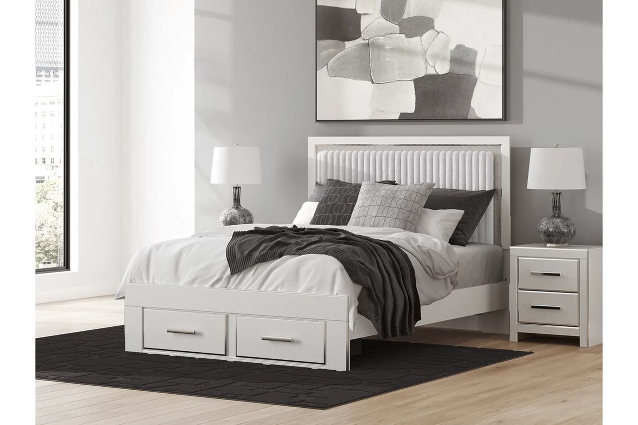 Ravalori Queen Upholstered Panel Storage Bed In White NCB3381B4