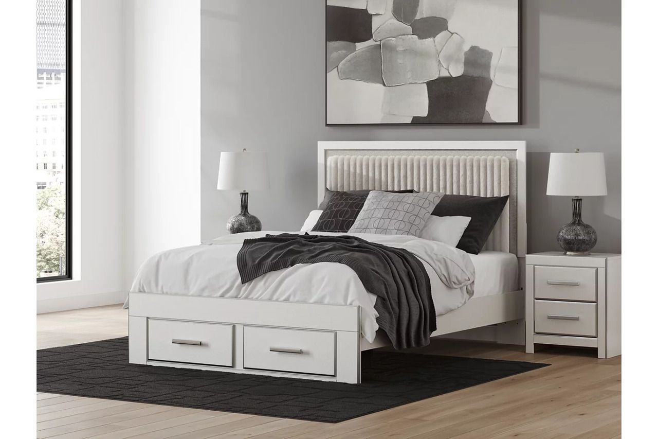 Ravalori Queen Upholstered Panel Storage Bed In White NCB3381B4