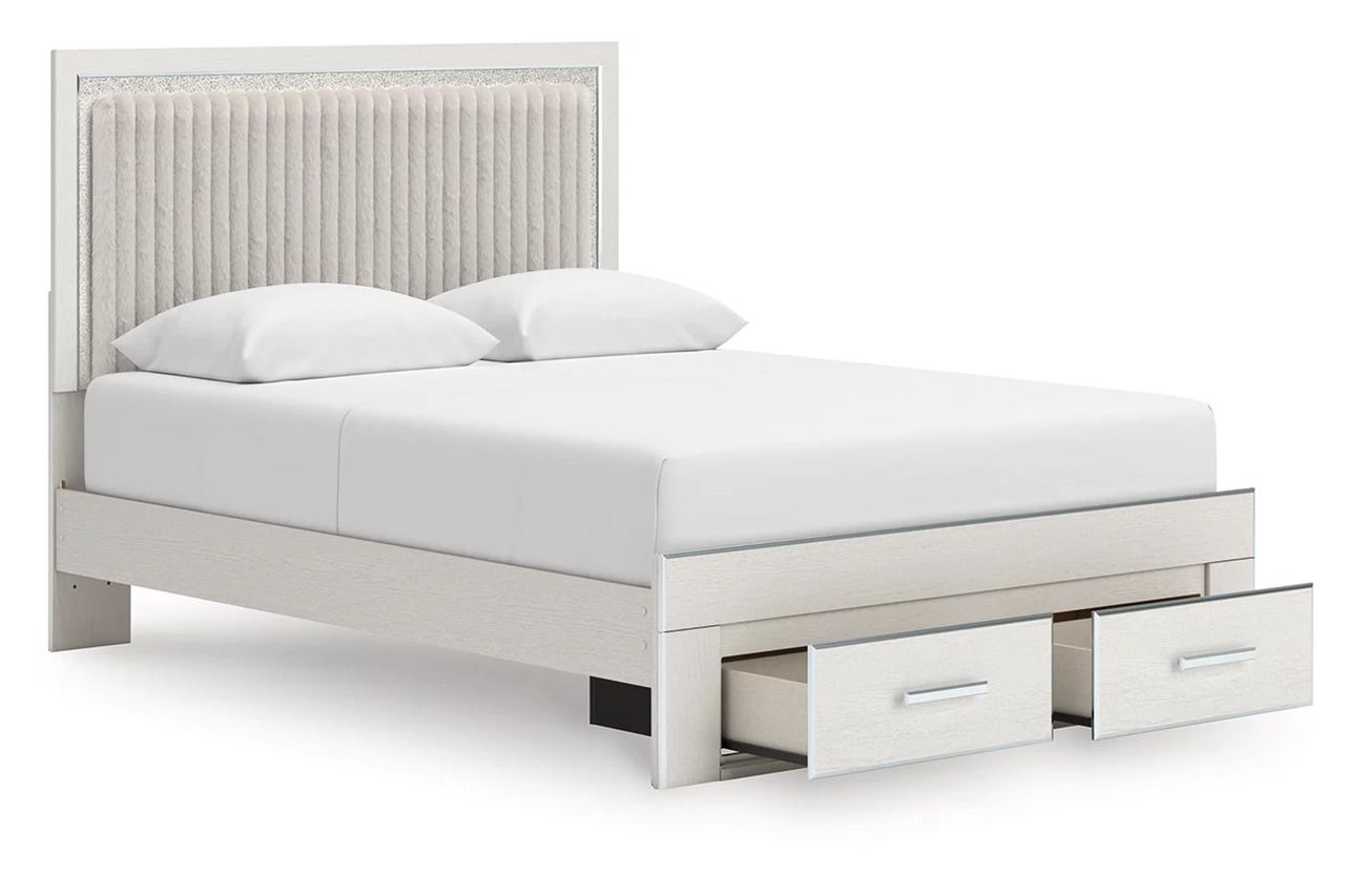 Ravalori Queen Upholstered Panel Storage Bed In White NCB3381B4