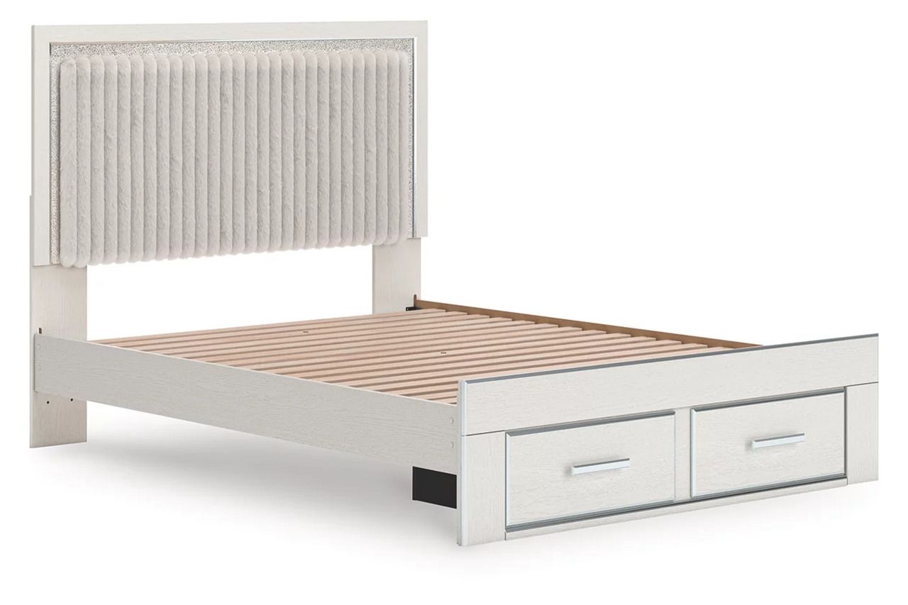 Ravalori Queen Upholstered Panel Storage Bed In White NCB3381B4