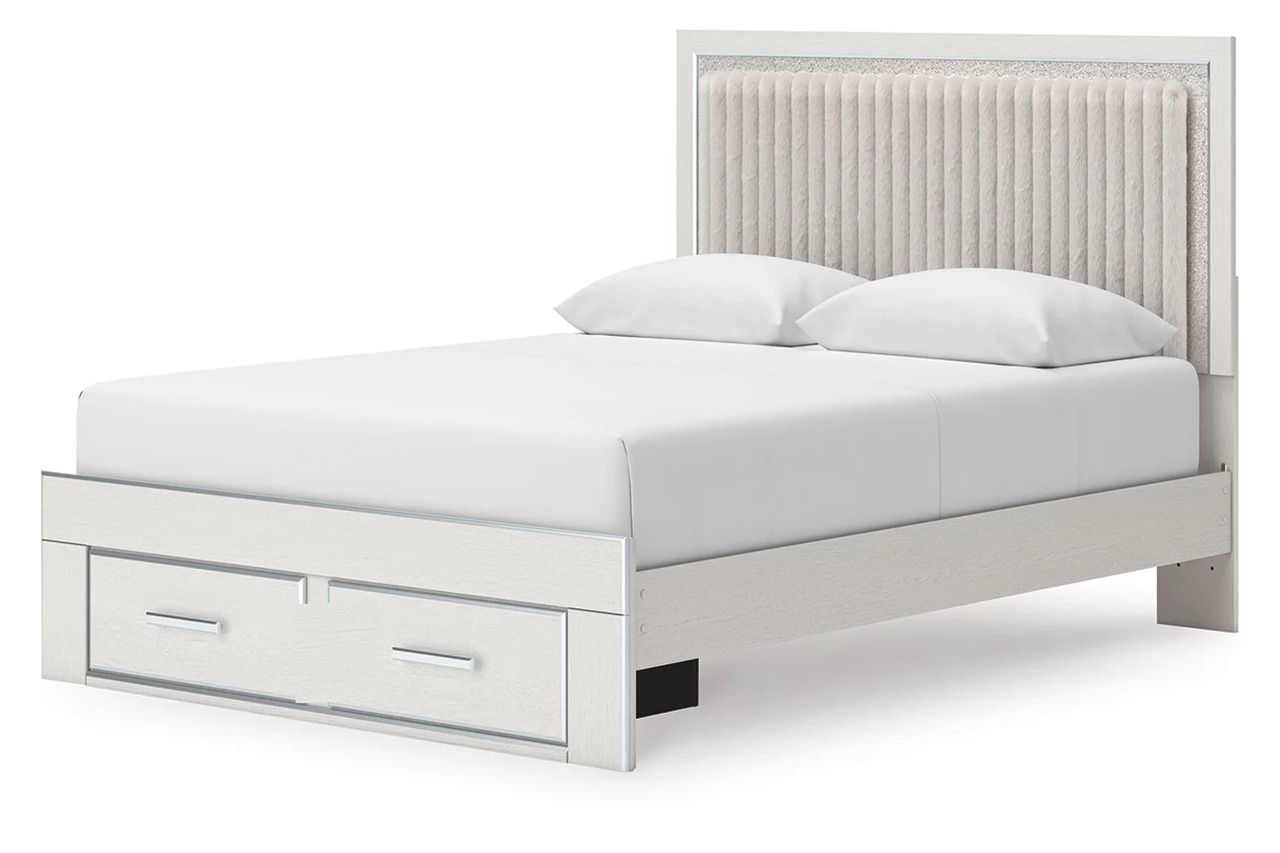 Ravalori Queen Upholstered Panel Storage Bed In White NCB3381B4