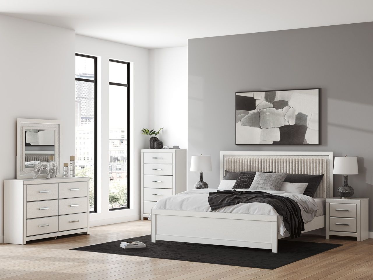 Ravalori King Upholstered Panel Bed In White NCB3381B8