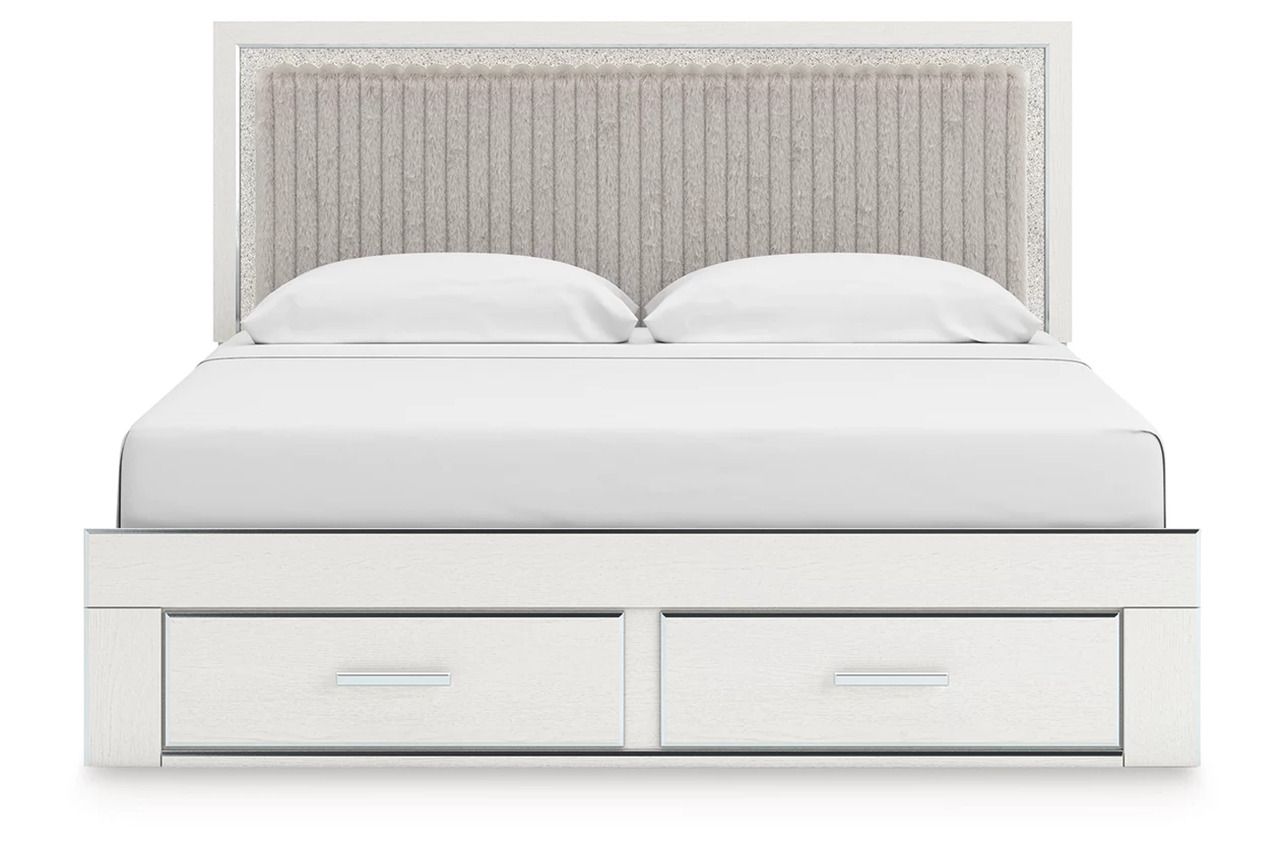 Ravalori King Upholstered Panel Storage Bed In White NCB3381B9