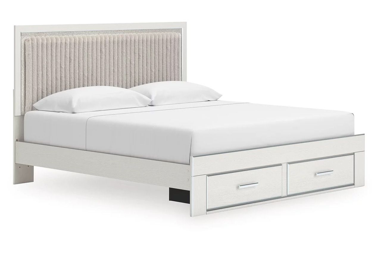 Ravalori King Upholstered Panel Storage Bed In White NCB3381B9