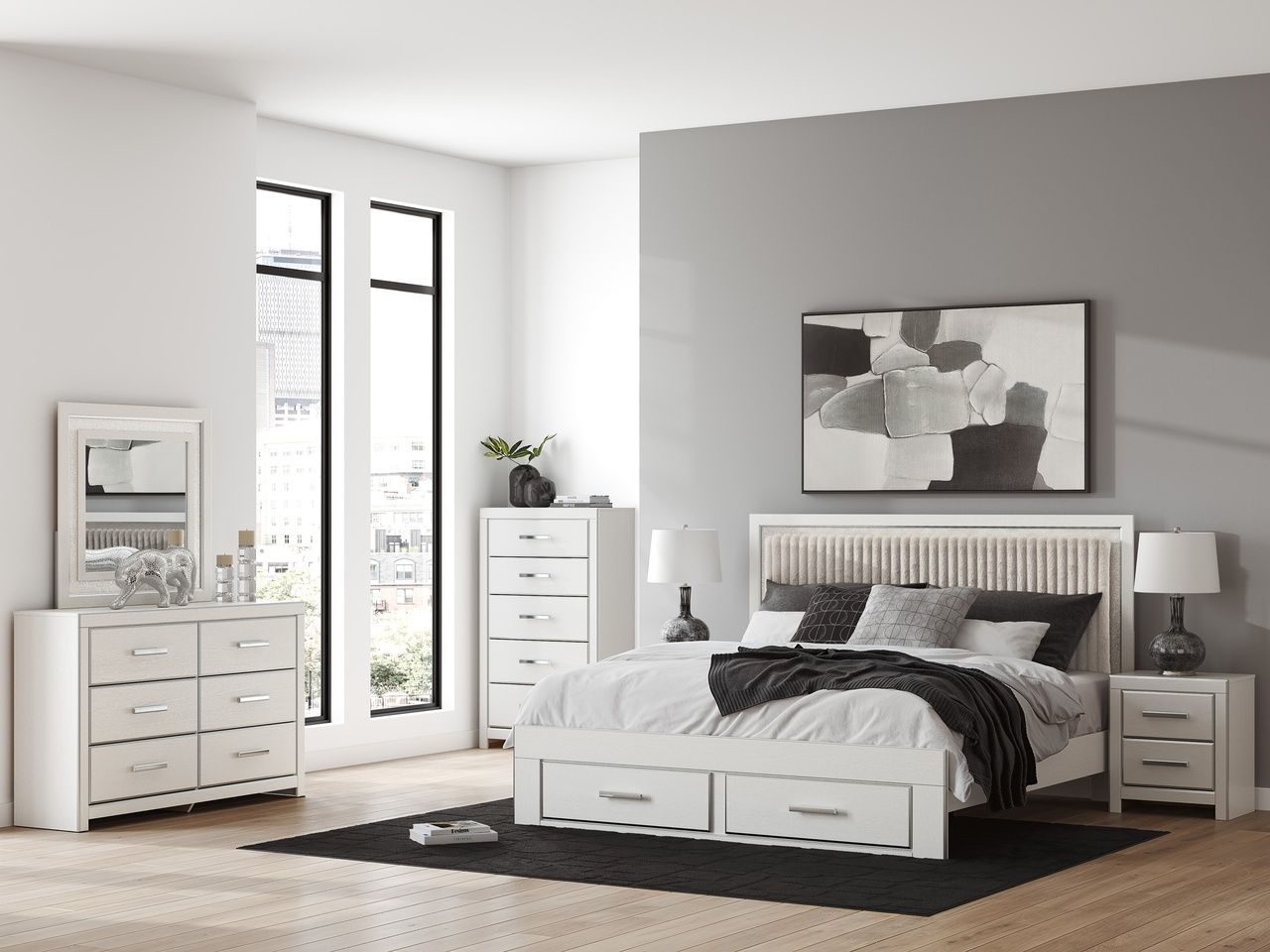 Ravalori King Upholstered Panel Storage Bed In White NCB3381B9