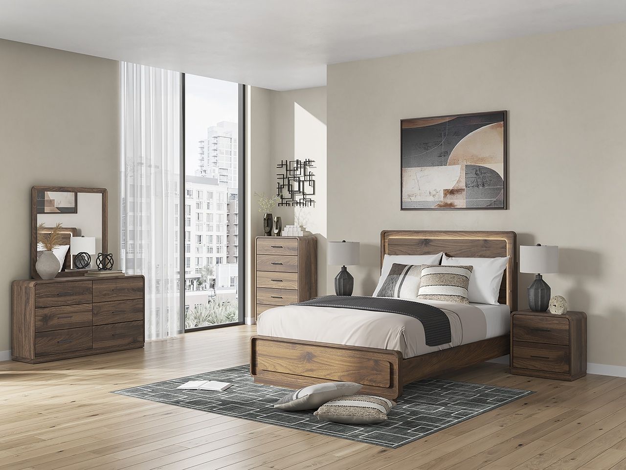 Chadworth Queen Panel Bed In Walnut Brown NCB386B2