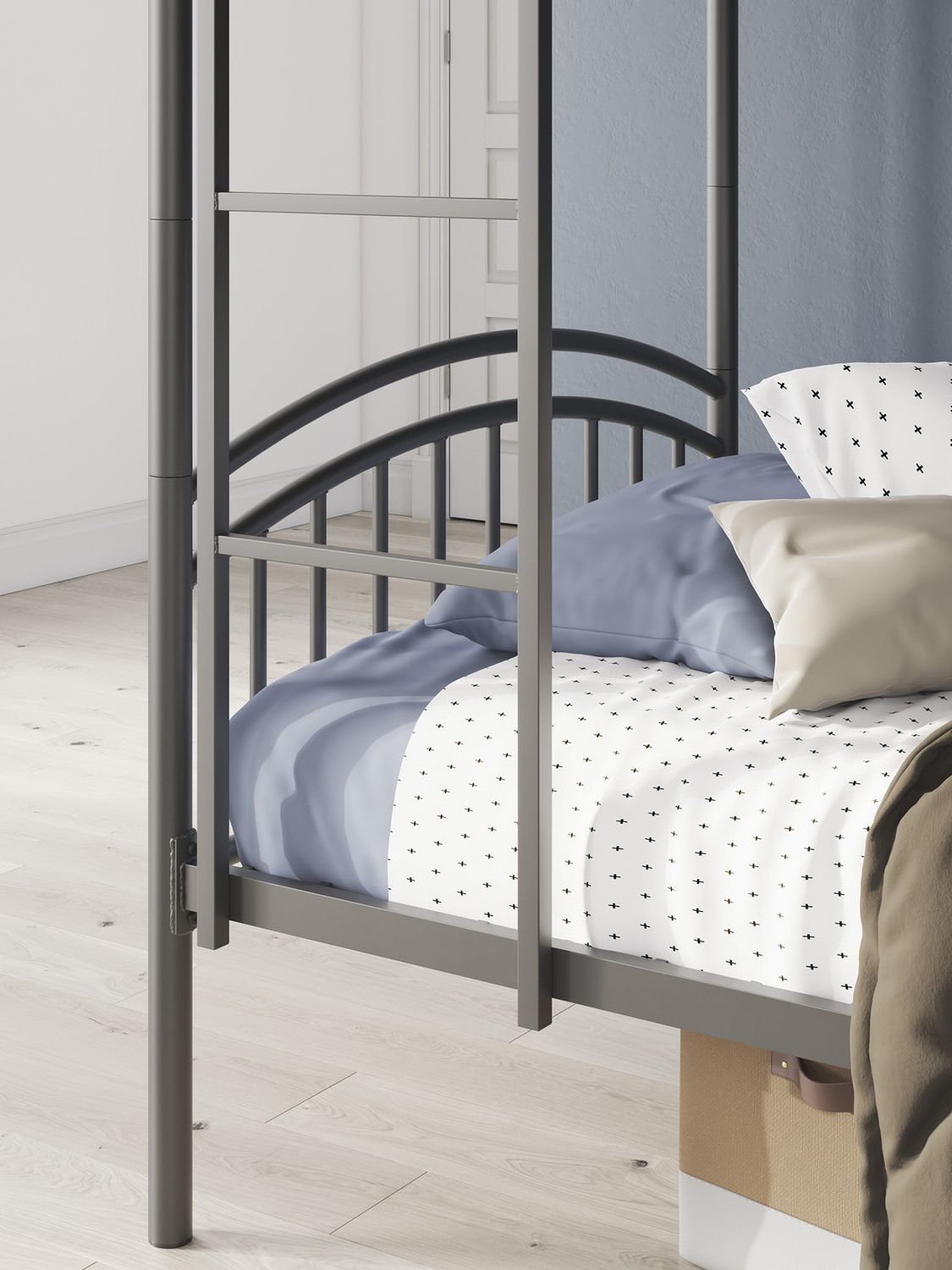 Graymound Twin over Twin Bunk Bed with Ladder In Gray NCB40059