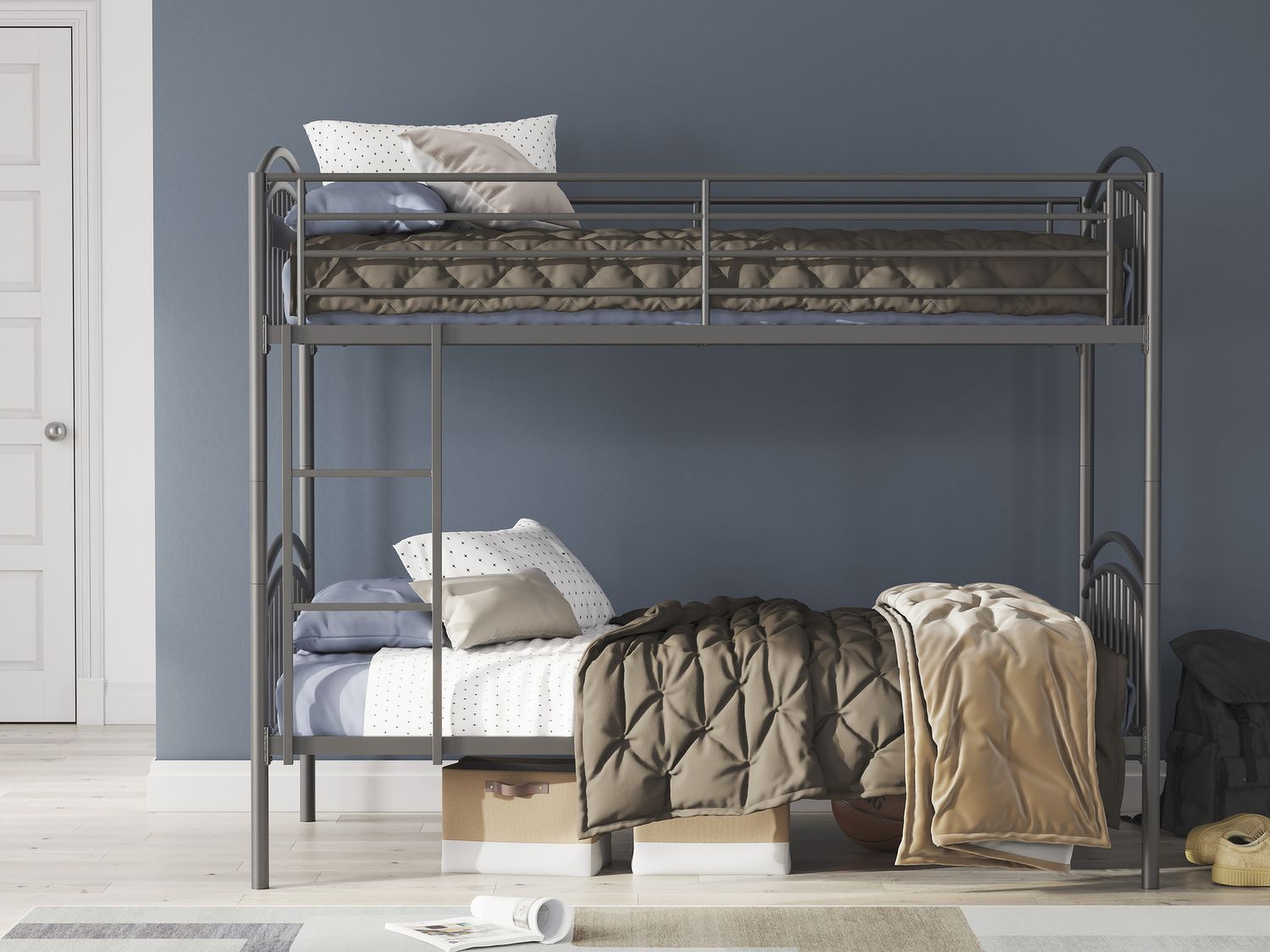 Graymound Twin over Twin Bunk Bed with Ladder In Gray NCB40059
