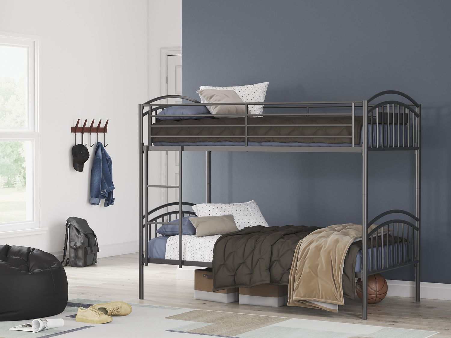 Graymound Twin over Twin Bunk Bed with Ladder In Gray NCB40059