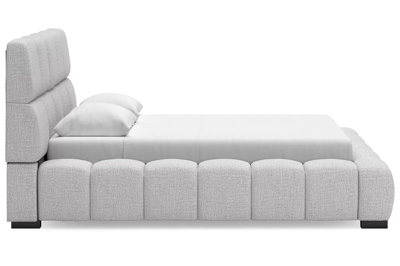 Wisperport Queen Upholstered Bed In Light Gray NCB584B1