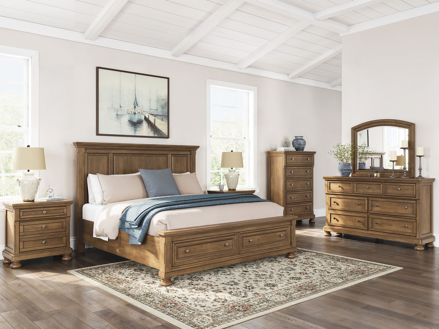 Glarrison King Panel Storage Bed In Medium Brown NCB779B12